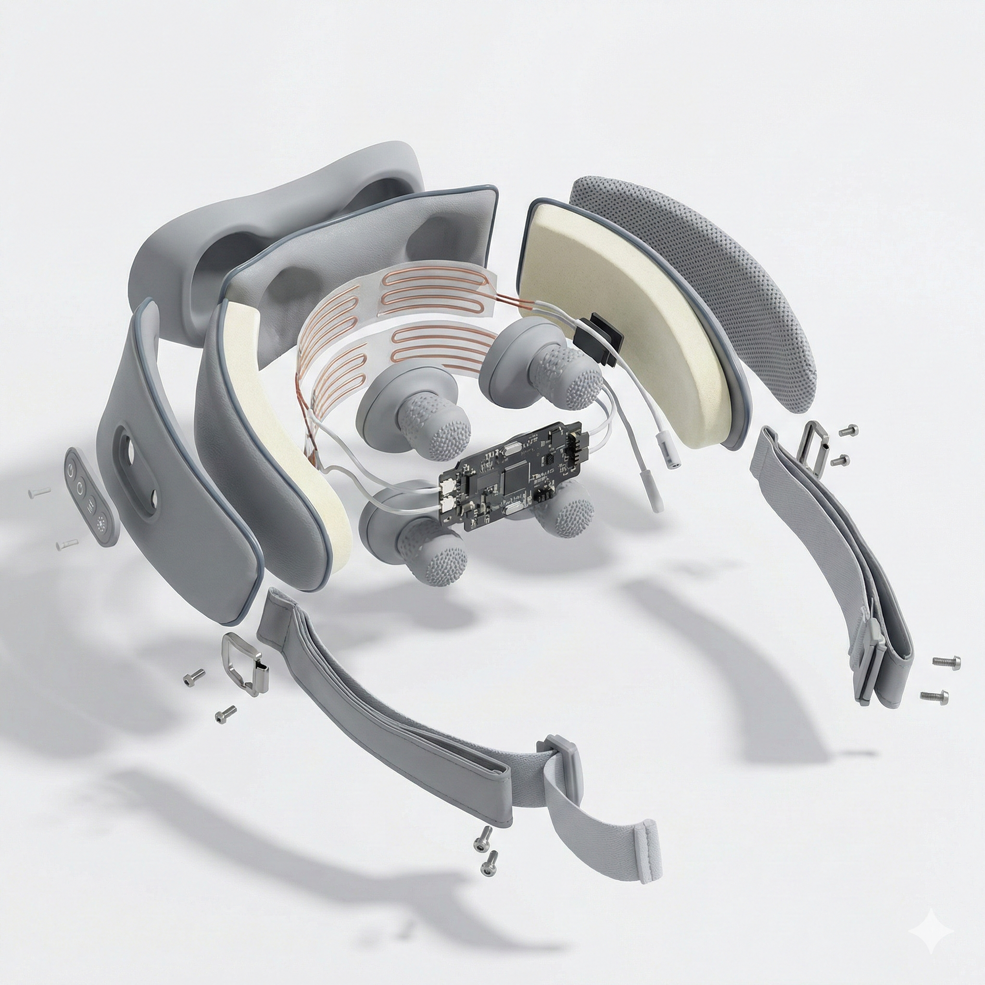 Zenora Black Shiatsu Massager with active infrared heating nodes glowing orange, demonstrating the heat therapy function for muscle tension.